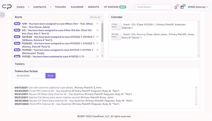 CasePacer Personal Dashboard