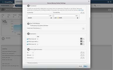 CrashPlan Device Backup Default Settings