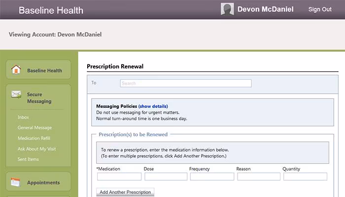 Cerner PowerChart Ambulatory EHR Patient portal prescription refill request
