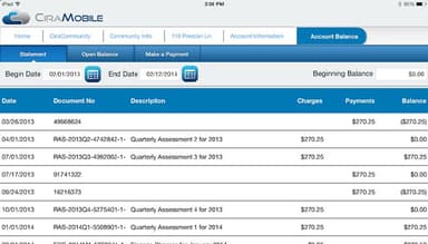CiraConnect Mobile property account balance
