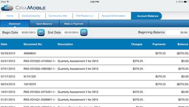 CiraConnect Mobile property account balance