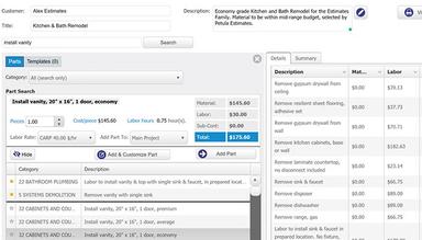 Clear Add parts to estimate