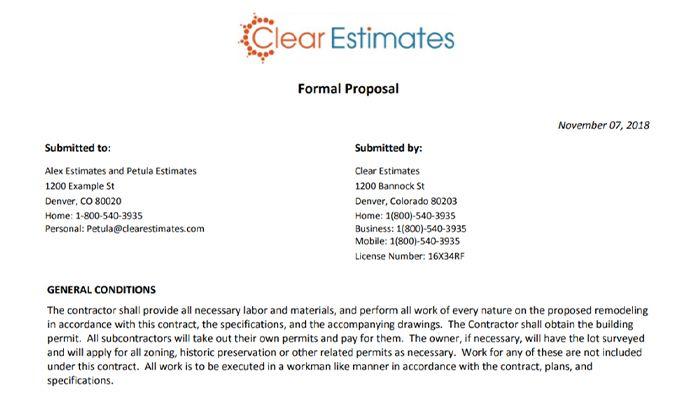 Clear Estimates Professional report