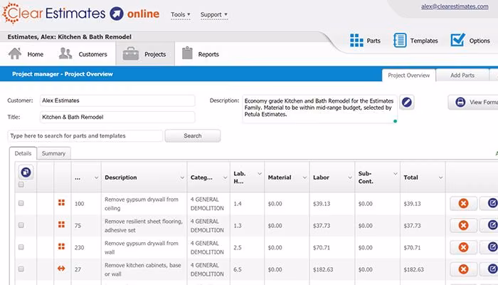 Clear Estimates View estimate