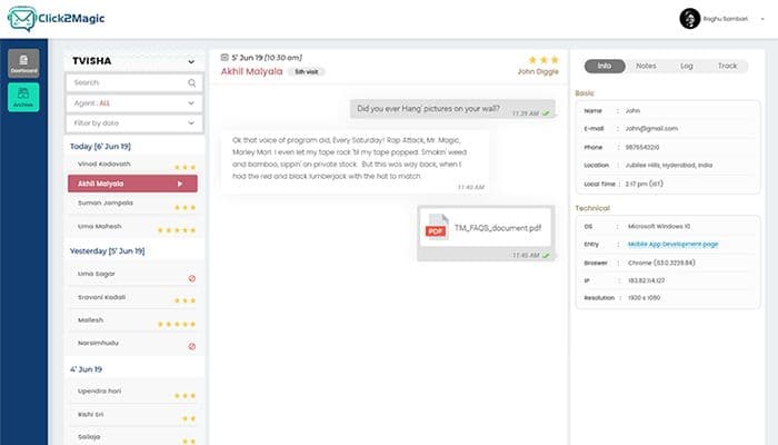Click2Magic lets you add multiple customer support executives for each property or website to handle a wide range of customer queries