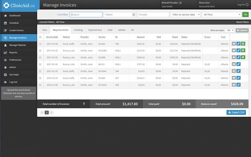ClinicAid Manage Invoice