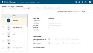 CloudLex Matter Event Reporting