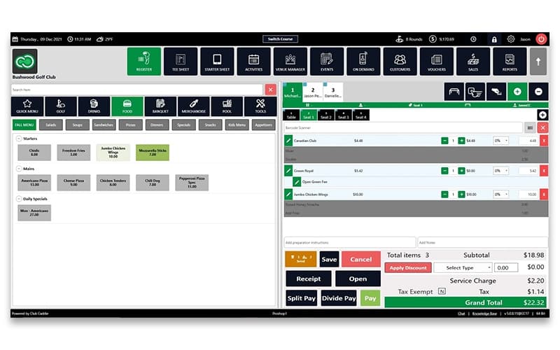Club Caddie Register and Point of Sale
