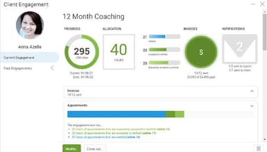 CoachAccountable See and manage a client's coaching package progress next upcoming invoice status and more at a glance