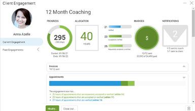 CoachAccountable See and manage a client's coaching package progress next upcoming invoice status and more at a glance