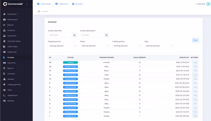 CommerceJet Full Visibility of Invoices