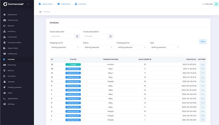 CommerceJet Full Visibility of Invoices