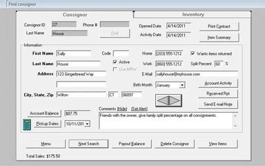 ConsignPro Consignor Screen