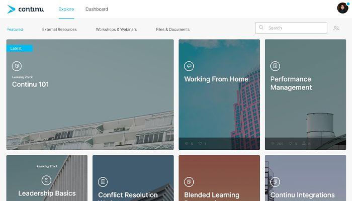 Continu Explore dashboard to discover new and popular training content