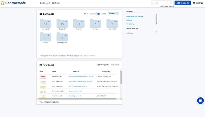ContractSafe Intuitive Customizable Dashboard