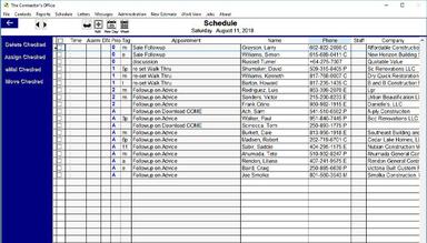 Contractor's Office Appointment schedule