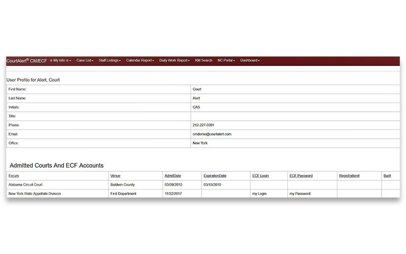 CourtAlert User Profile