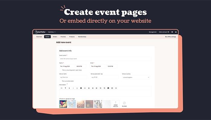 Create fully customizable event pages on Ticket Tailor, or easily embed our ticketing on your website.
