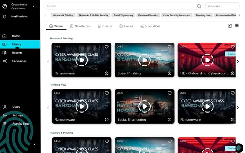 Cyber Security Awareness Training Dashboard
