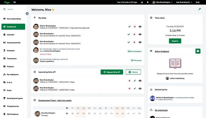 Dashboard employees manage their dashboard, to view tasks calendar