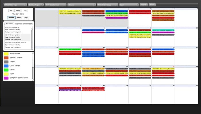 Dataforma Work Order Calendar