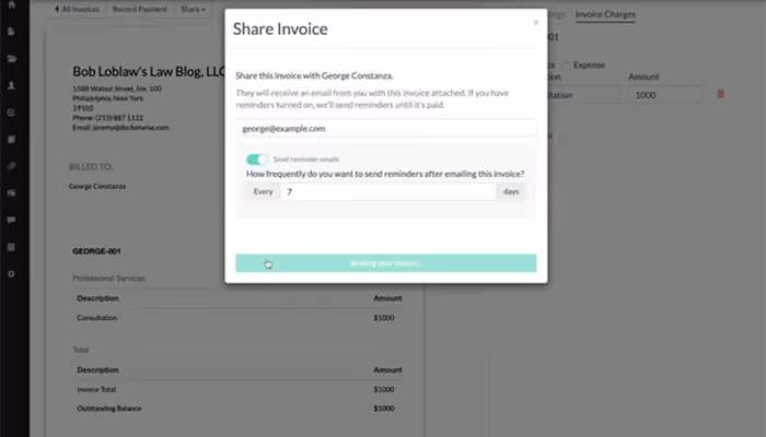 Docketwise share invoice