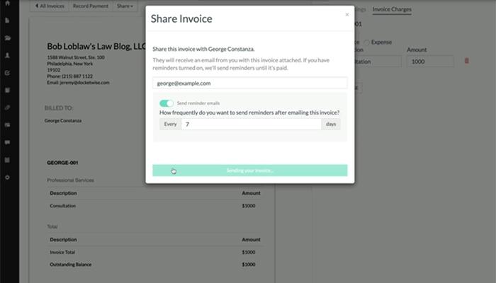 Docketwise share invoice
