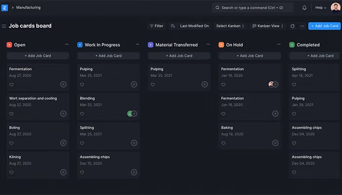 ERP Next Kanban View and Dark Mode