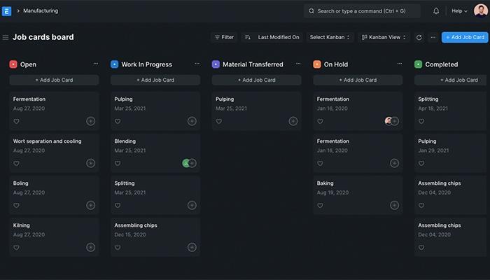 ERP Next Kanban View and Dark Mode