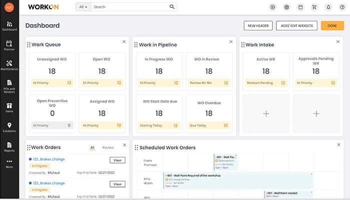 EZO CMMS Dashboard Edit Mode