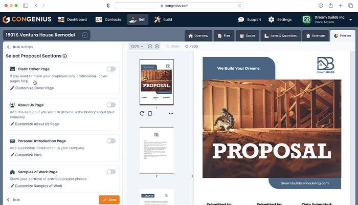 Easily and quickly build a professional proposal in ConGenius that will help you sell more jobs