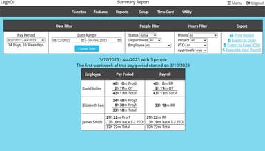 Easy Time Clock View of the Summary Report