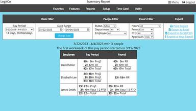 Easy Time Clock View of the Summary Report