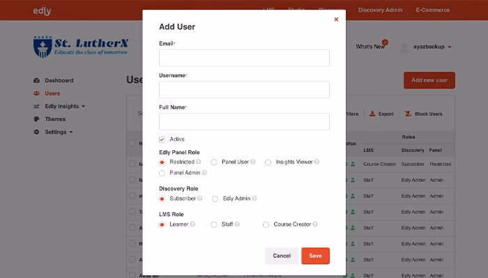 Edly Easily add users and define user roles using Admin Panel