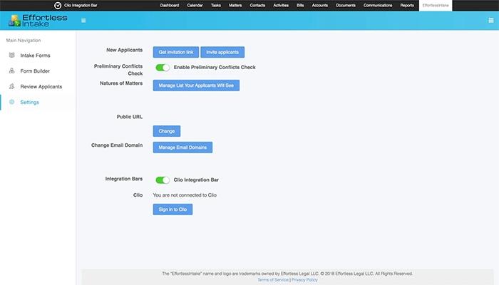 EffortlessLegal Settings