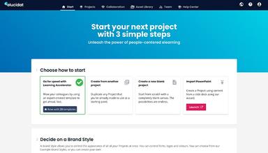Elucidat You can choose how to start your project select a template, create from scratch, create from another project, or import a PowerPoint