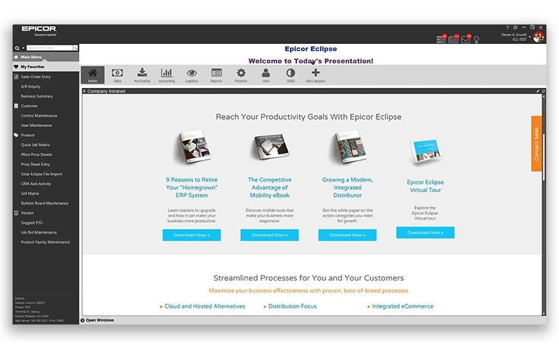 Epicor Eclipse Home page