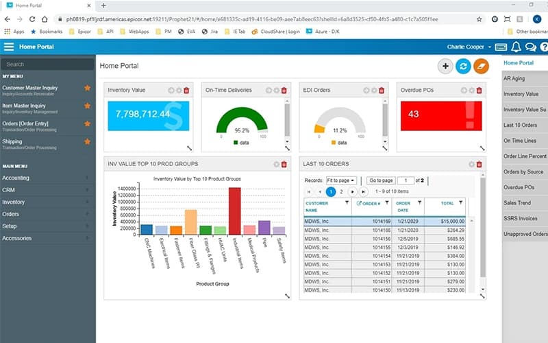 Epicor Prophet 21 Home Portal