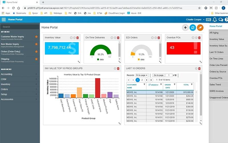 Epicor Prophet 21 Home Portal