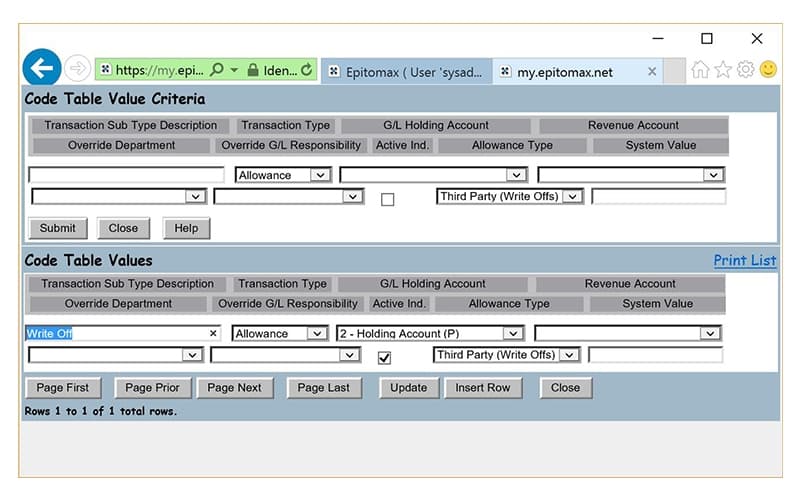 Epitomax Code Table Value Criteria