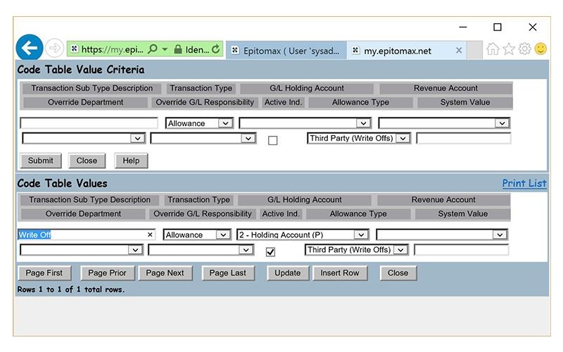 Epitomax Code Table Value Criteria