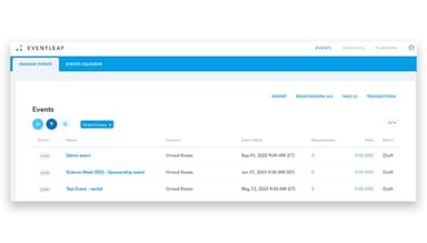 Eventleaf Create an Event or view existing events