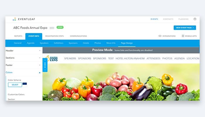 Eventleaf Customize website content and appearance