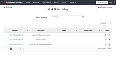 FTMaintenance Select Work Order History Software
