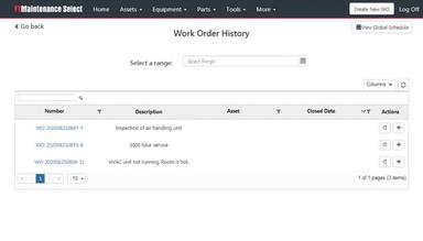 FTMaintenance Select Work Order History Software