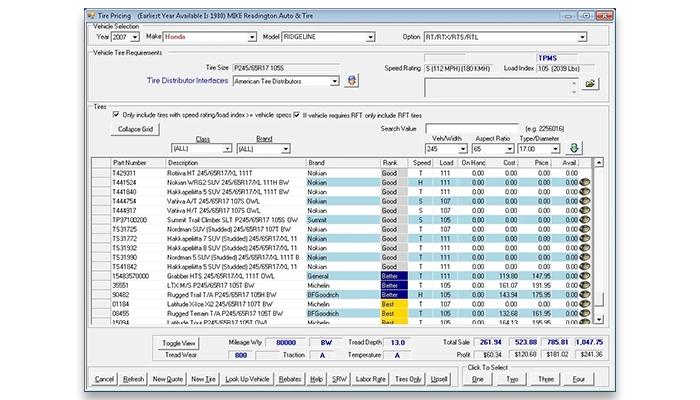 FastTrak Auto Shop Manager Quick Tire Quote