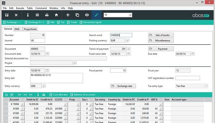 abas ERP Financial Entity