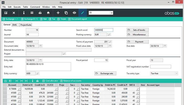 abas ERP Financial Entity