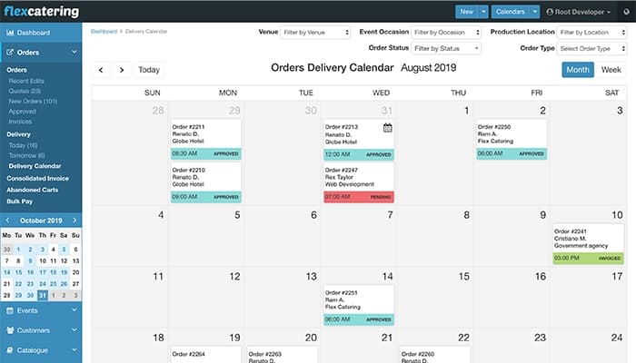 Flex Catering delivery calendar
