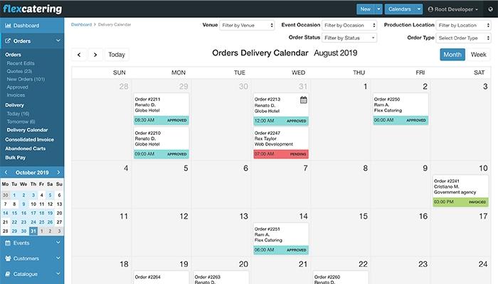 Flex Catering delivery calendar